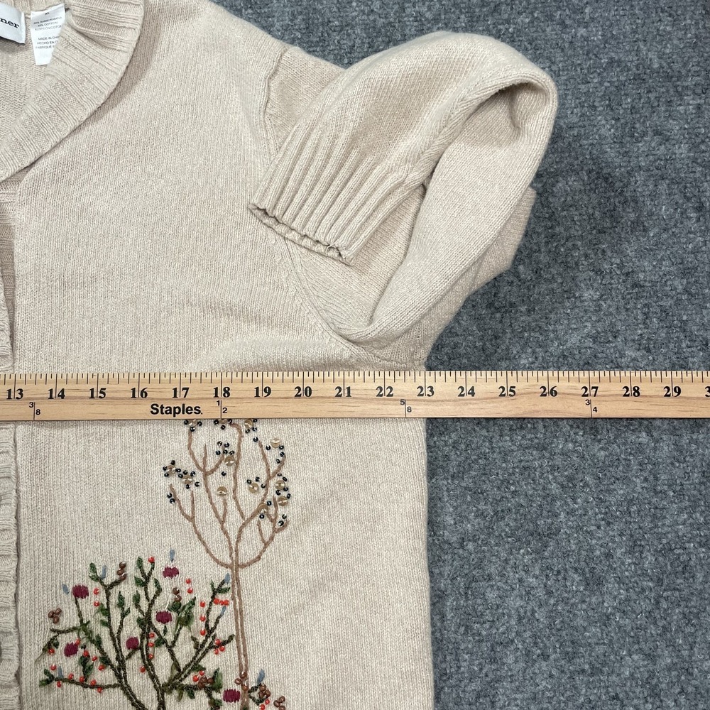 Vintage Embroidered Knit Cardigan Women's Size XL Beige Shawl Neck Cottagecore - Picture 5 of 12